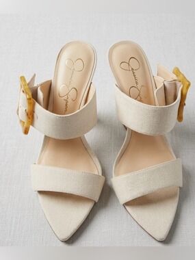 Jessica Simpson Cream Qena High Heel Sandals with Buckle - Size 8.5